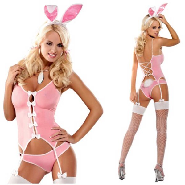 Costum Iepuras Sexy Roz (4 piese) S/M Costum Iepuras Sexy Roz (4 piese) S/M