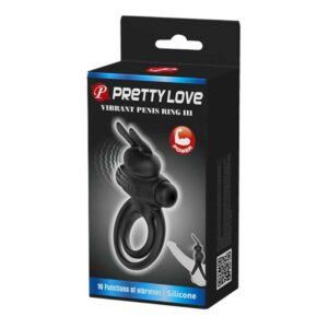 Inel Cu Vibratie Pretty Love Rabbit Double 10 Functii Black