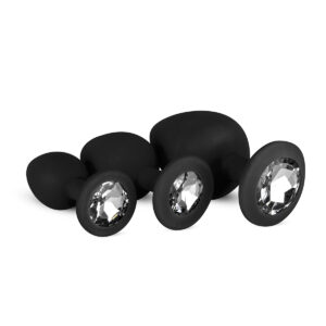 Set 3 Dildo Anal Diamond Plug Set Silicone Black