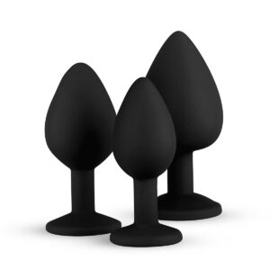 Set 3 Dildo Anal Diamond Plug Set Silicone Black Set 3 Dildo Anal Diamond Plug Set Silicone Black