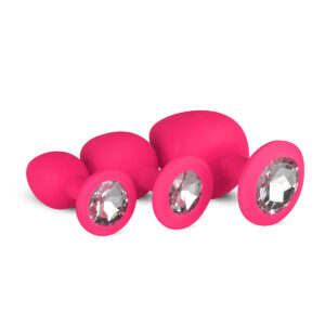 Set 3 Dildo Anal Diamond Plug Set Silicone Pink