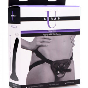 Strap-on U Strap Pegged Silicone Dildo Black