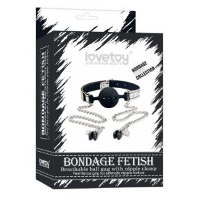 Calus Breathable Ball Gag With Nipple Clamp Silver