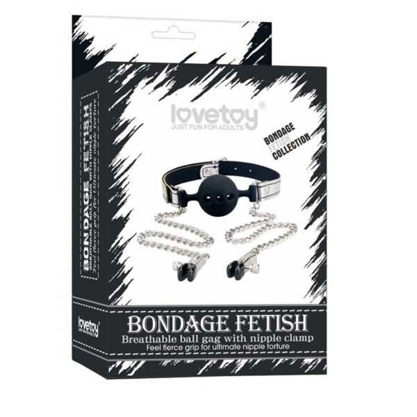 Calus Breathable Ball Gag With Nipple Clamp Silver Calus Breathable Ball Gag With Nipple Clamp Silver